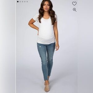 Blue Distressed Maternity Skinny Jeans